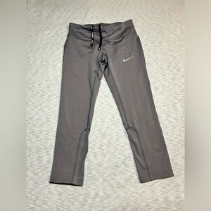 Nike Power Leggings Womens XS Grey White Swoosh Mid Rise 7/8‎ Running Tight